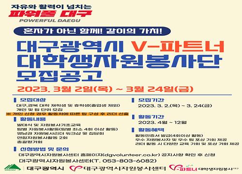 [대구시자원봉사센터] 대구광역시 제 7기 V-파트너대학생자원봉사단 모집